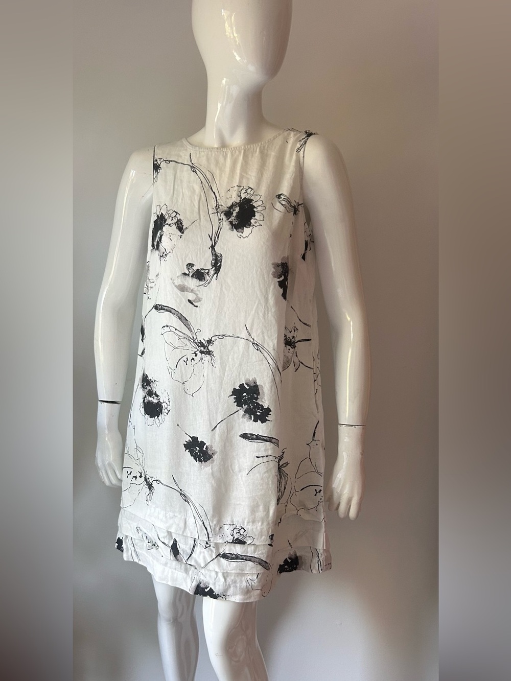 Habitat Linen Blend Floral Shift Dress Black White Size Small